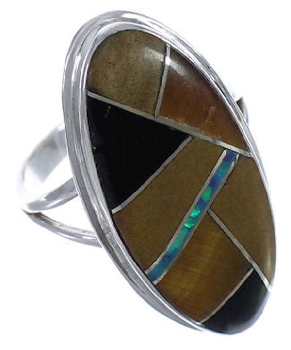 Authentic Sterling Silver Multicolor Inlay Ring Size 7-1/4 UX34159
